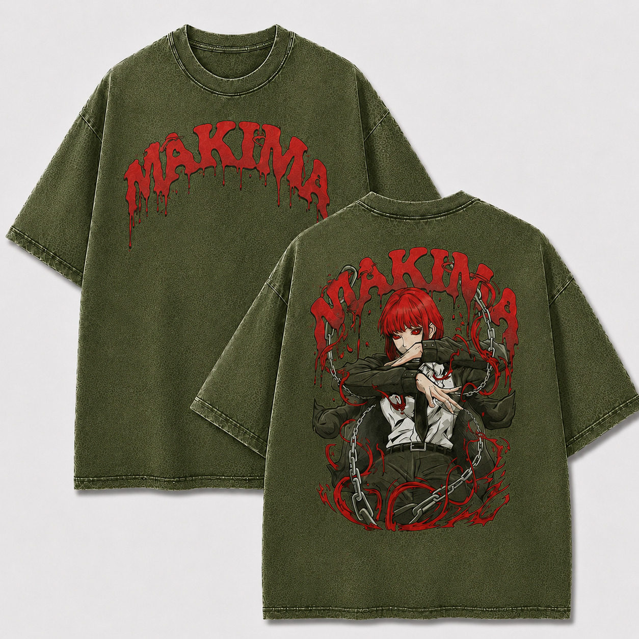 Oversized Streetwear Graphic Tee – Red Chain Character Print
