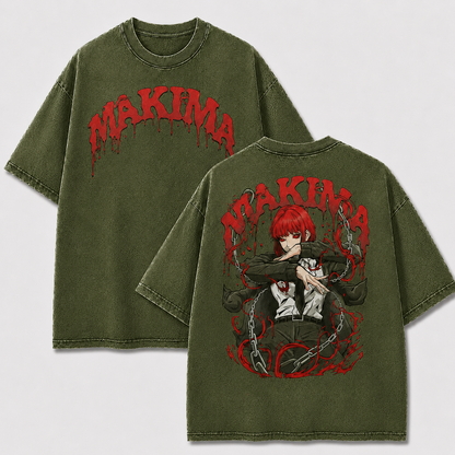 Oversized Streetwear Graphic Tee – Red Chain Character Print