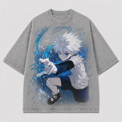 Oversized Electric Assassin Graphic Tee – Motion Print Top