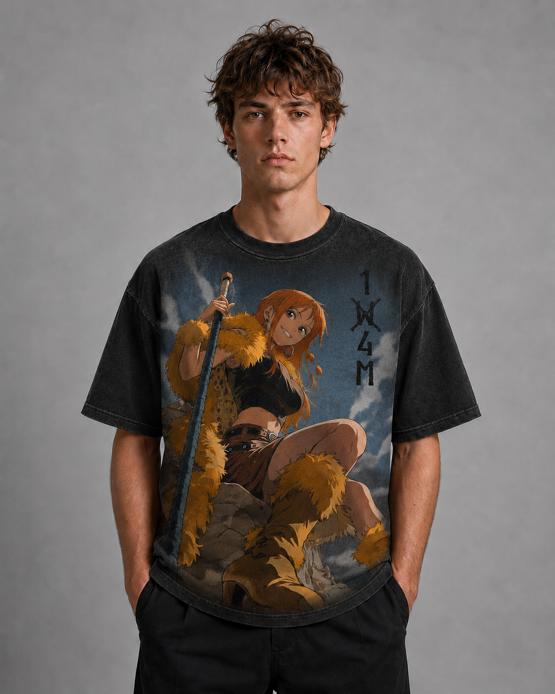 Oversized Streetwear Graphic Tee – Fur Warrior Sky Backdrop Print