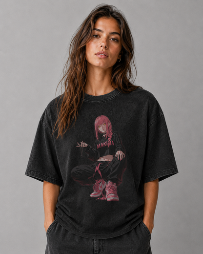 Oversized Graphic Print T-Shirt – Squat Pose Waifu Streetwear Tee
