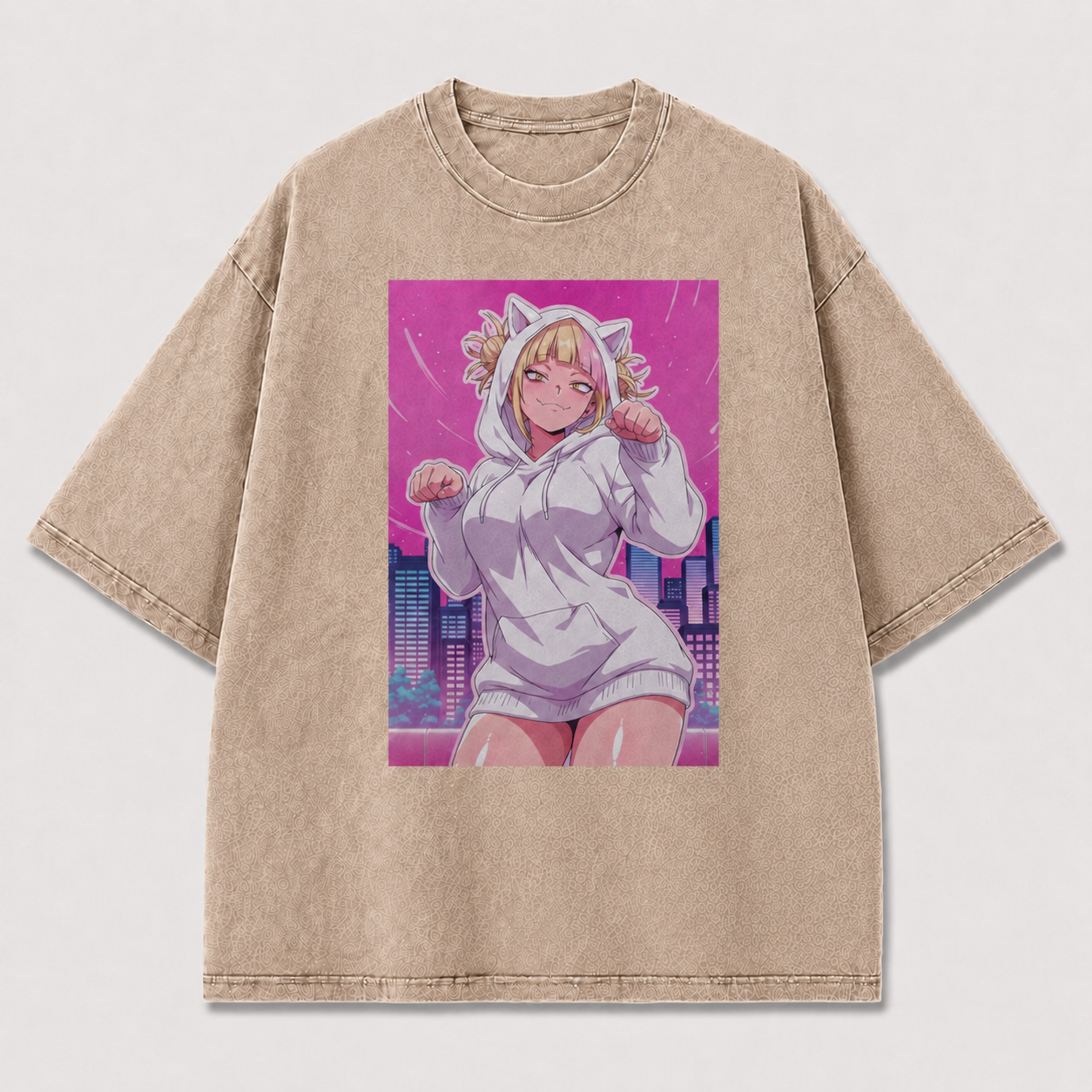 Oversized Neon City Character Graphic Tee – Playful Print Top
