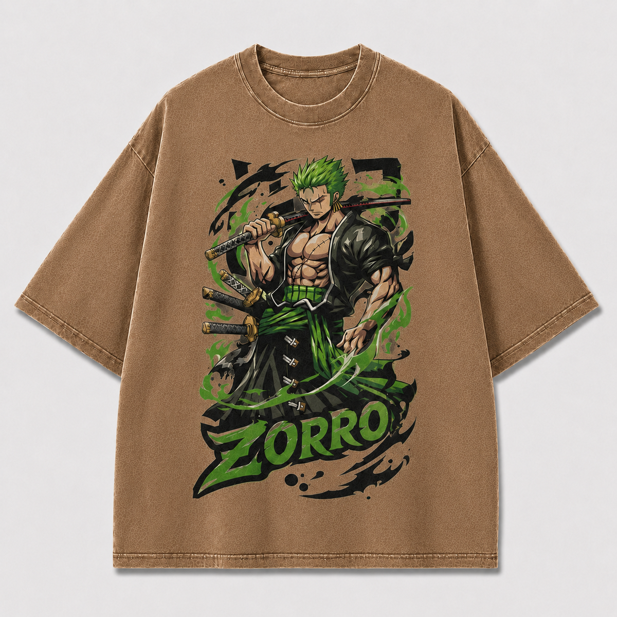 Oversized Graphic Print T-Shirt – Green-Haired Swordsman Streetwear Tee