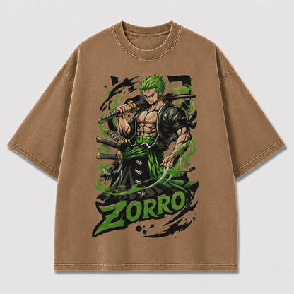 Oversized Graphic Print T-Shirt – Green-Haired Swordsman Streetwear Tee
