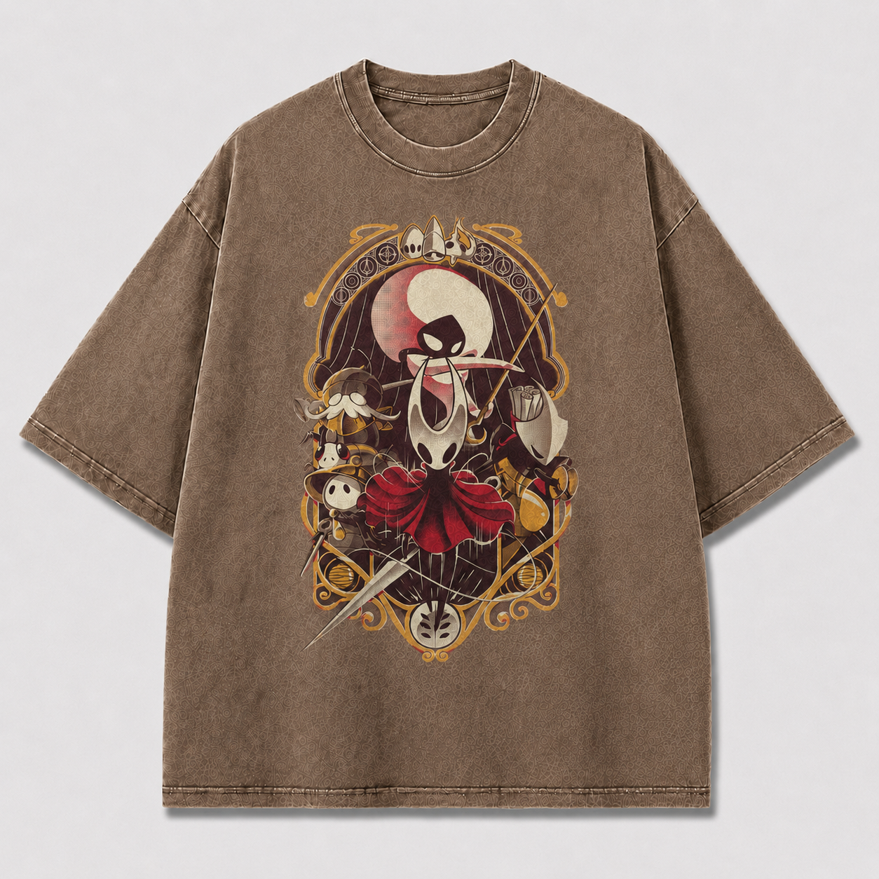 Ornate Frame Needle Warrior Graphic Print Oversized Tee
