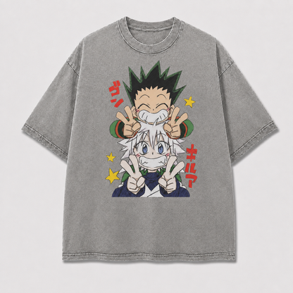 Oversized Cheerful Duo Graphic Tee – Playful Print Top