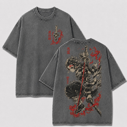 Crimson Flame Swordsman Vintage Washed Graphic Tee