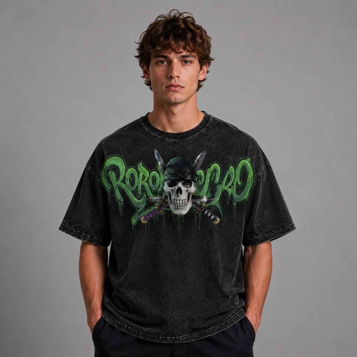 Oversized Graphic Print T-Shirt – Skull Swordsman Streetwear Tee