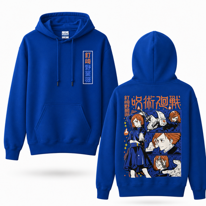 Oversized Streetwear Graphic Hoodie – Blue Comic Panel Grid Print