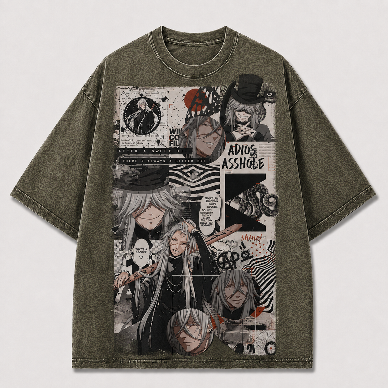 Oversized Gothic Collage Graphic Tee – Comic Panel Print Top