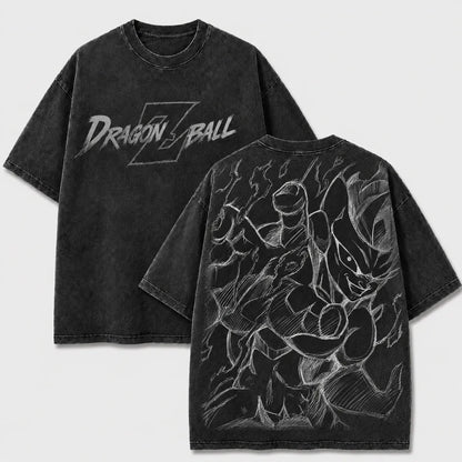 Frieza Final Form black washed oversized T-shirt with Dragon Ball Z front logo and manga sketch back graphic
