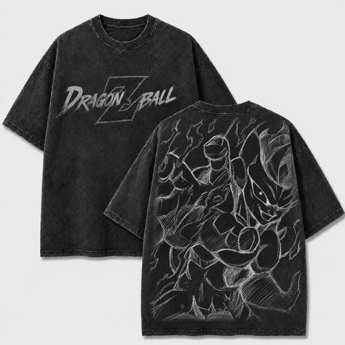 Frieza Final Form black washed oversized T-shirt with Dragon Ball Z front logo and manga sketch back graphic