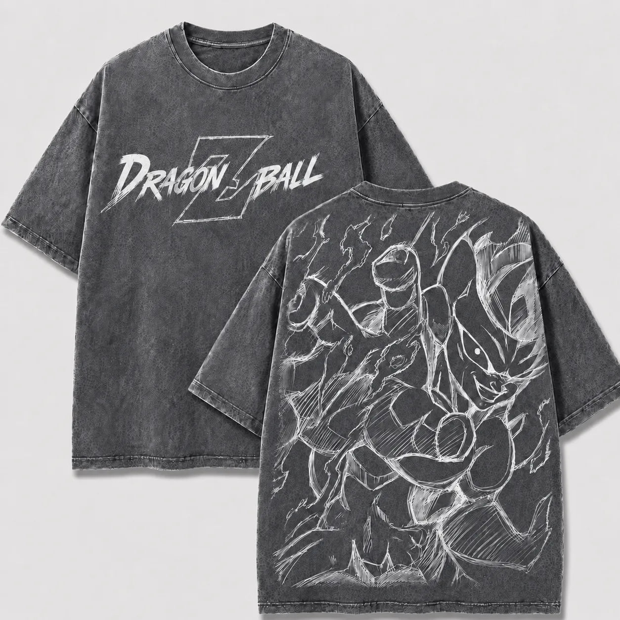 Frieza Final Form gray washed oversized T-shirt with front logo and monochrome manga back print