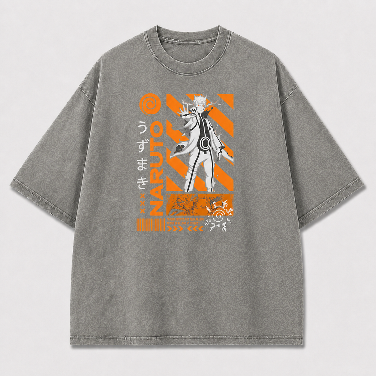 And Mystical Ninja Figure with Geometric Stripes Oversized Graphic Tee