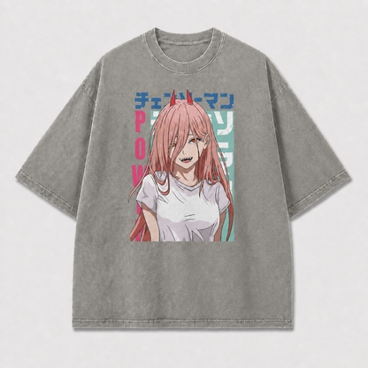And Smiling Horned Woman Portrait with Layered Oversized Graphic Tee