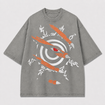 Minimal and Spiral Eye Graphic Slashed By Oversized Graphic Tee