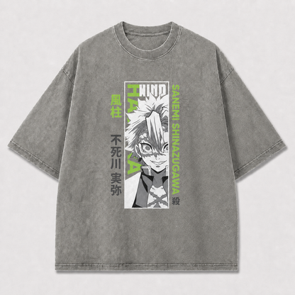 And Close Portrait of a Scarred White-haired Oversized Graphic Tee