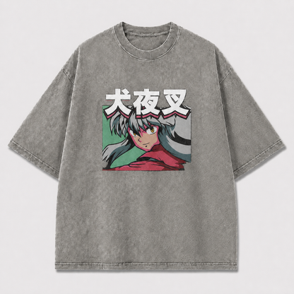 And Silver-haired Warrior Portrait with Oversized Graphic Tee