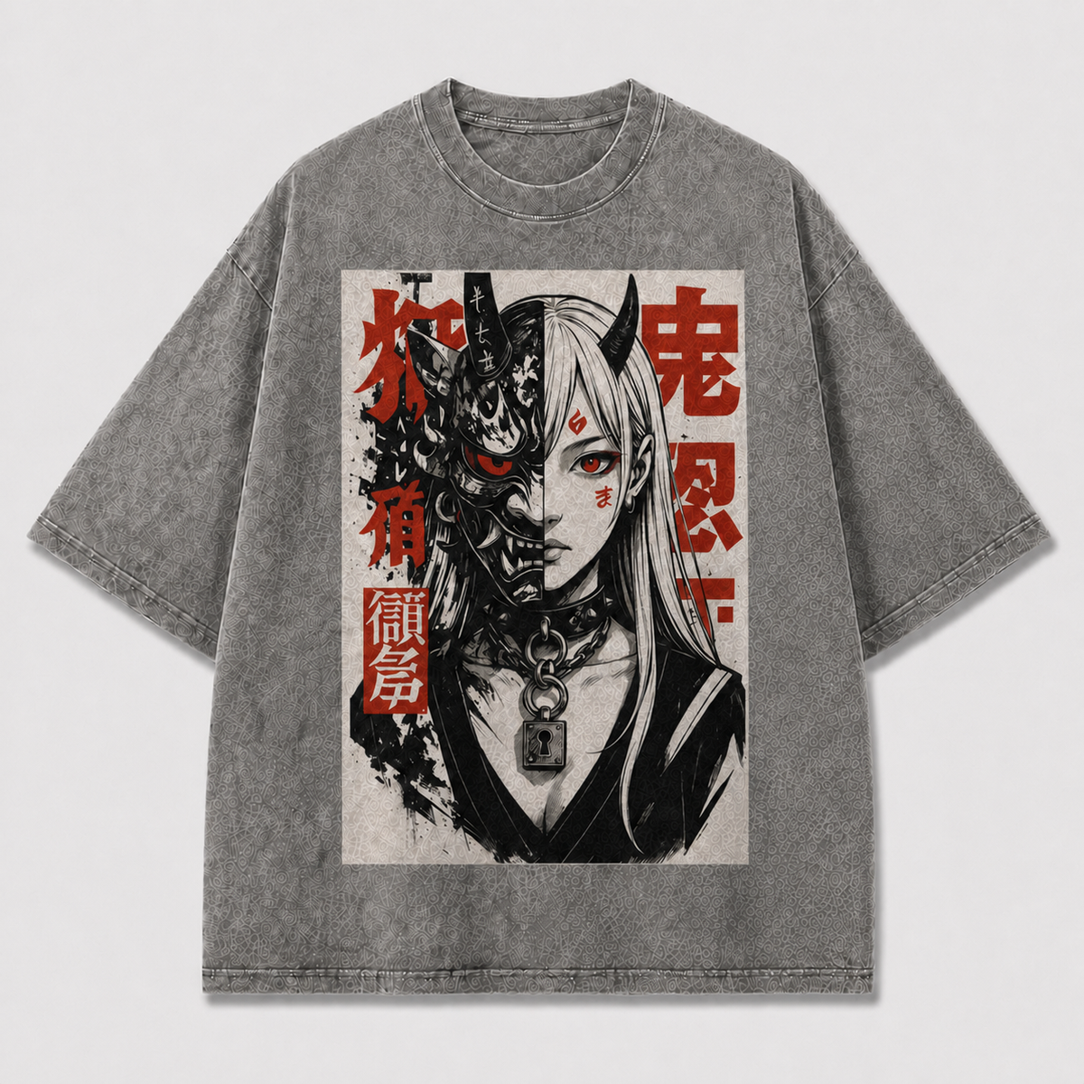 And Split Portrait of a Horned Woman Oversized Graphic Tee