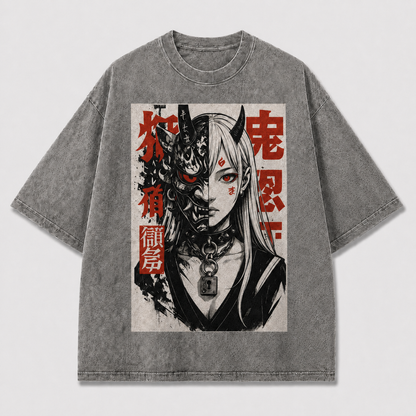 And Split Portrait of a Horned Woman Oversized Graphic Tee