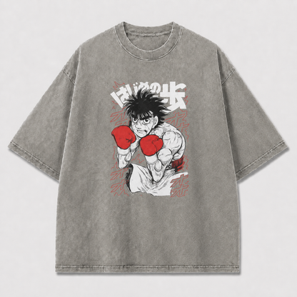 And Determined Young Boxer Portrait with Raised Oversized Graphic Tee