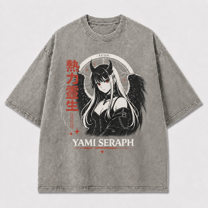 Gothic and Portrait Graphic Featuring a Horned Oversized Graphic Tee