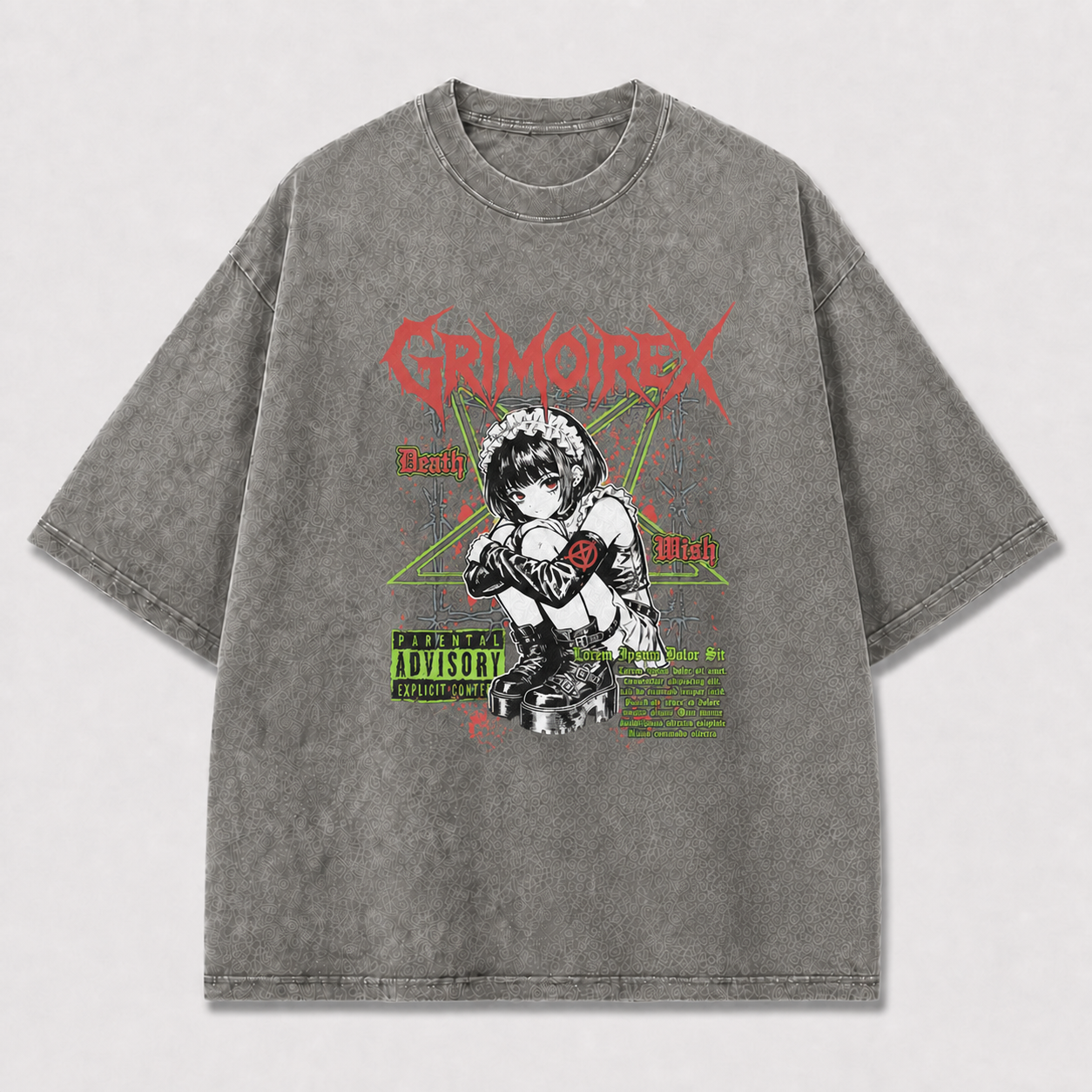Gothic and Maid Portrait with Distressed Oversized Graphic Tee