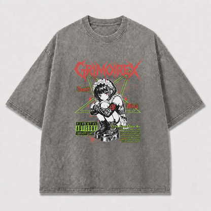 Gothic and Maid Portrait with Distressed Oversized Graphic Tee