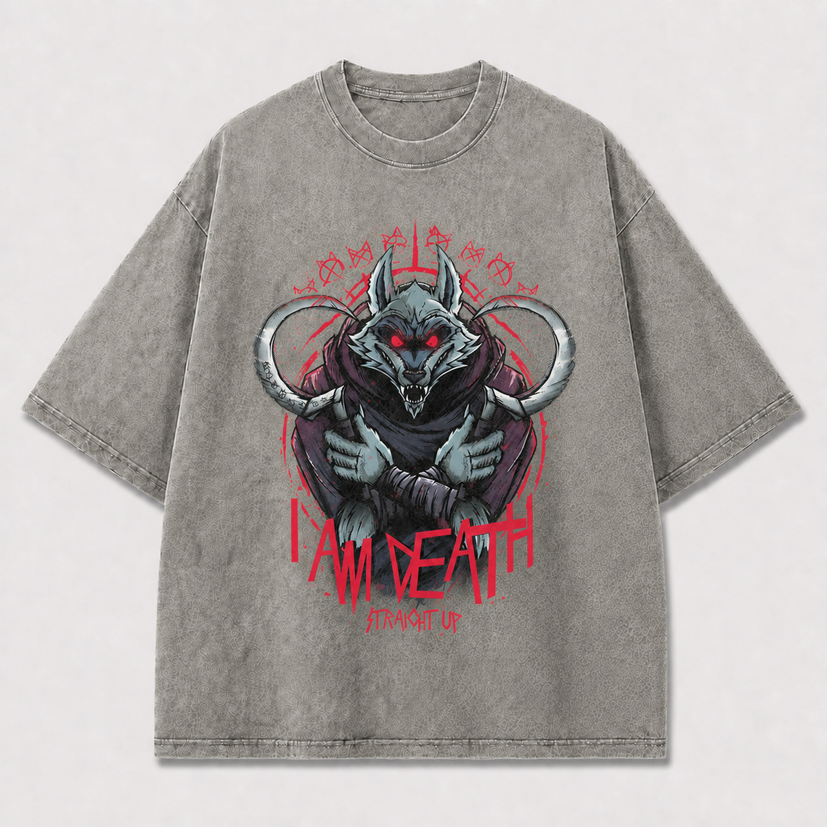 Menacing Armored Wolf with Glowing Eyes Framed Oversized Graphic Tee