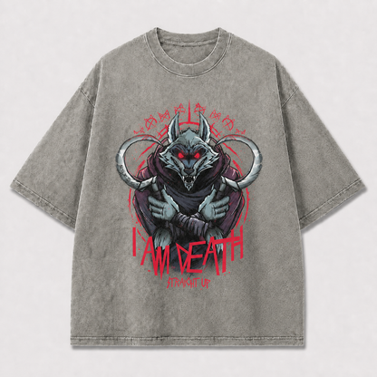 Menacing Armored Wolf with Glowing Eyes Framed Oversized Graphic Tee