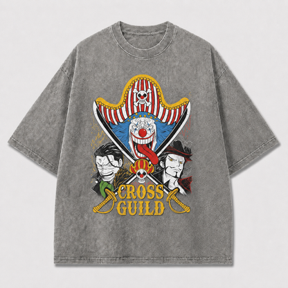 Colorful Pirate-inspired Clown and Two Stern Oversized Graphic Tee
