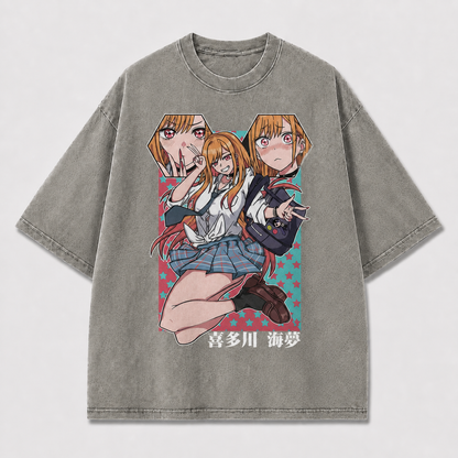 Bright Multi-panel Illustration of an Expressive Oversized Graphic Tee