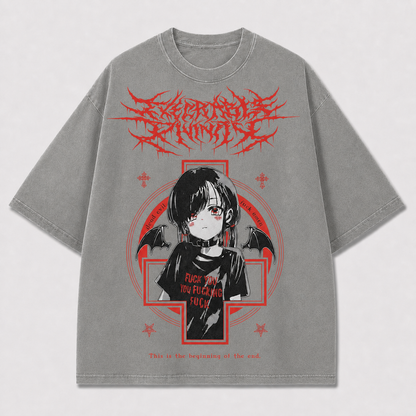 Gothic and Portrait of a Winged Dark-haired Oversized Graphic Tee