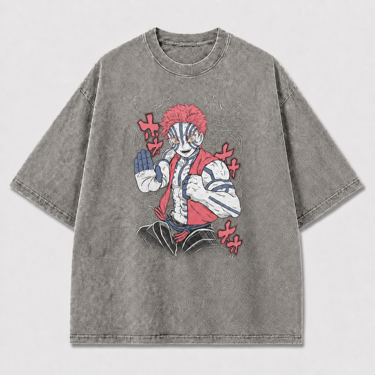 And Striped Martial Artist Posing amid Curling Oversized Graphic Tee