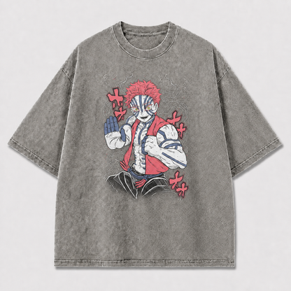 And Striped Martial Artist Posing amid Curling Oversized Graphic Tee
