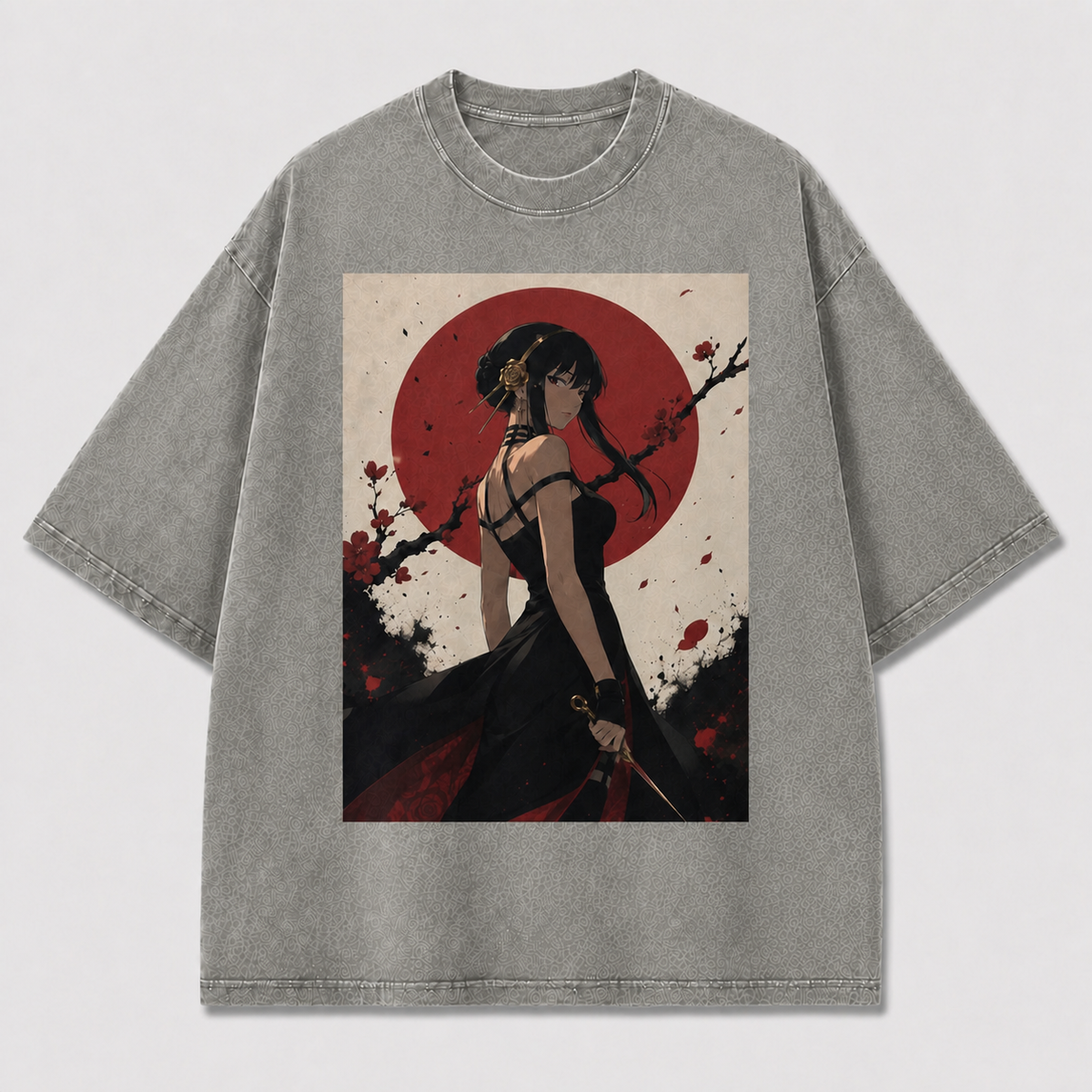 Elegant Red Moon Swordswoman Tee