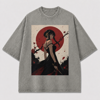 Elegant Red Moon Swordswoman Tee
