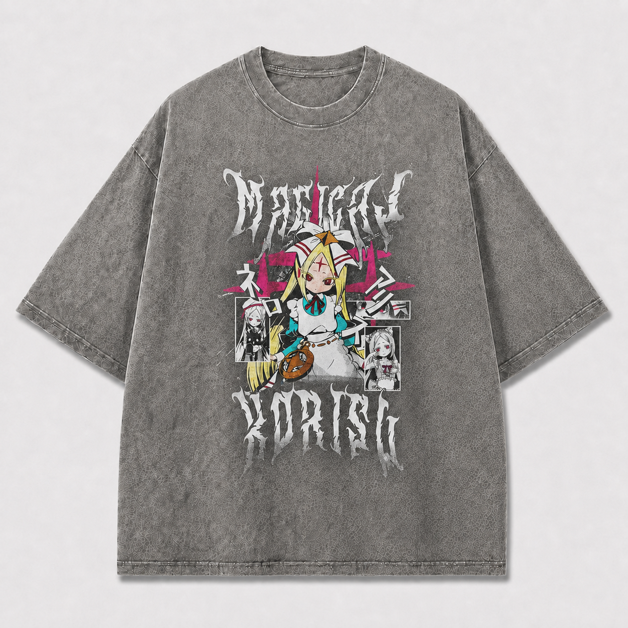 Gothic and Doll Collage with Multiple Portrait Oversized Graphic Tee