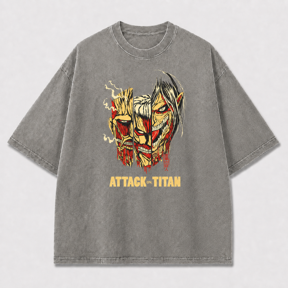 And Emblem Combining Three Menacing Giant Faces Oversized Graphic Tee