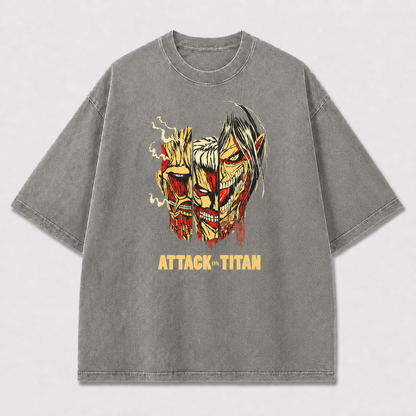 And Emblem Combining Three Menacing Giant Faces Oversized Graphic Tee