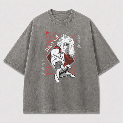 White-haired Sage Reaching Forward against Waves Oversized Graphic Tee