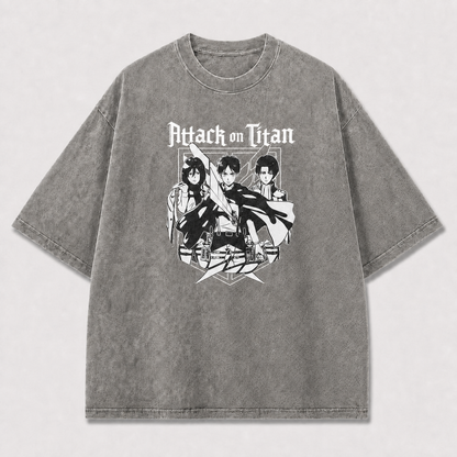 High-contrast Monochrome Trio of Uniformed Oversized Graphic Tee