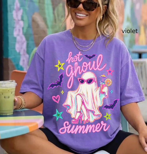 Hot Ghoul Summer Spooky Halloween Ghost Cocktail Comfort Colors Shirt
