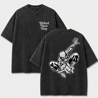 Web Hero Vintage Washed Graphic Tee – Front & Back Print