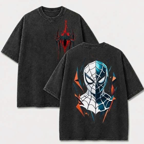 Dual Mask Web Hero Vintage Washed Graphic Tee – Front & Back Print