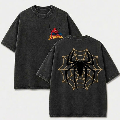 Spider Web Emblem Vintage Washed Graphic Tee – Front & Back Print