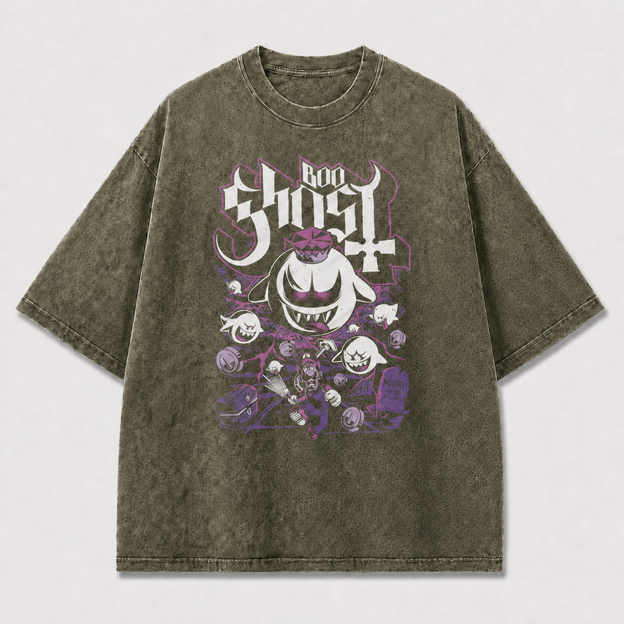 And Playful Ghost Character Collage with Coins Oversized Graphic Tee