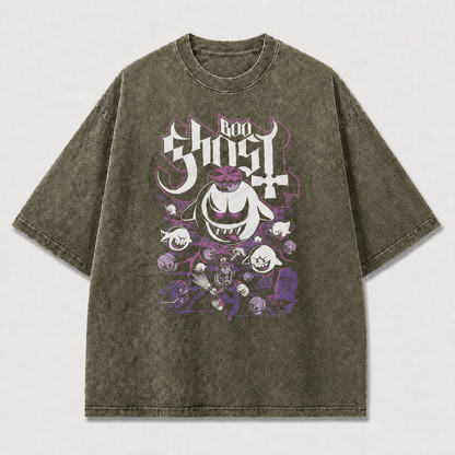 And Playful Ghost Character Collage with Coins Oversized Graphic Tee