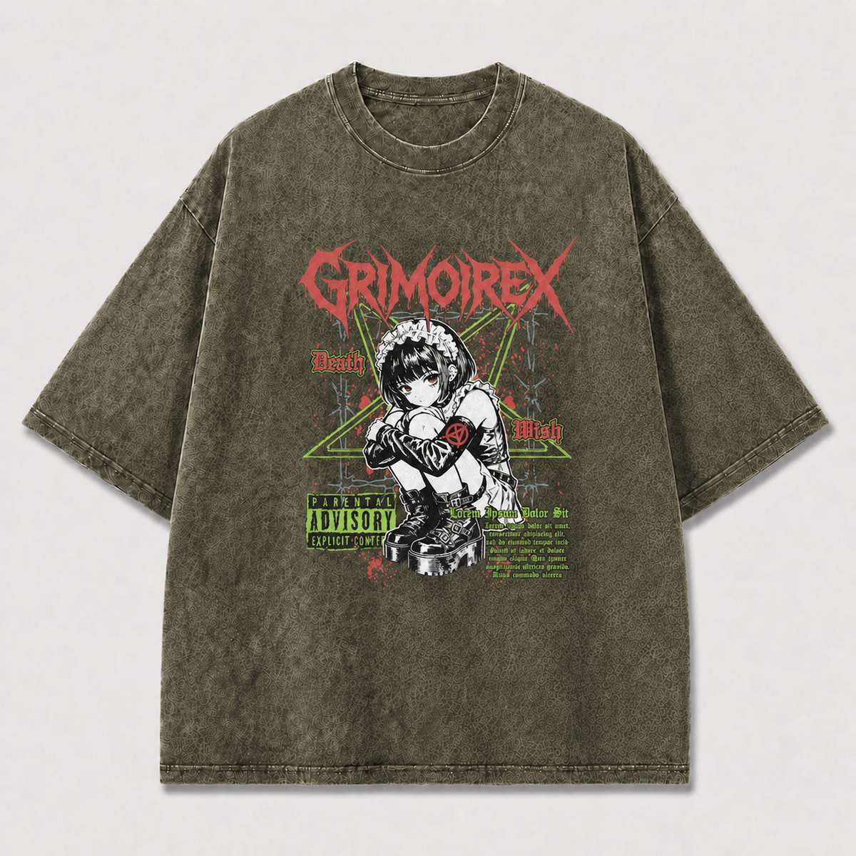 Gothic and Maid Portrait with Distressed Oversized Graphic Tee