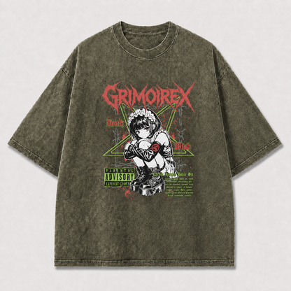 Gothic and Maid Portrait with Distressed Oversized Graphic Tee